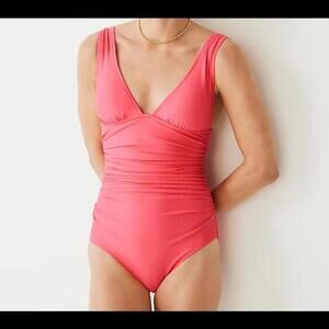 J.Crew Ruched V-neck One-Piece Swimsuit Vibrant Fuschia BC116 NWT Size 0